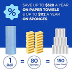 Reusable Cleaning Cloths Kitchen Paper Towels Washable Rolls Dish Cloths Dish Towels Handi Wipes,Quick Dry,Blue, 50 Ct/Roll,Total 4 Rolls