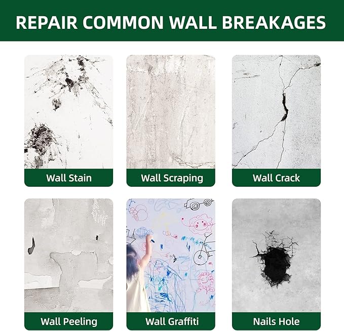 Drywall Repair Kit | 500g Safe Wall Mending Agent | 6pcs Wall Patches | Reusable Frosted Block | Scrapers | Easy Hole Filling for Aluminum, Metal, Plaster, Sheetrock & Ceiling