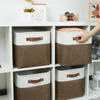 HNZIGE Fabric Storage Baskets 4 Pack,Storage Cube Baskets 11x11, Foldable Cube Storage Bin Baskets for Shelves with Handles, Decorative Storage Bins for Organizer Home Toy Nursery Closet(Brown Gray)