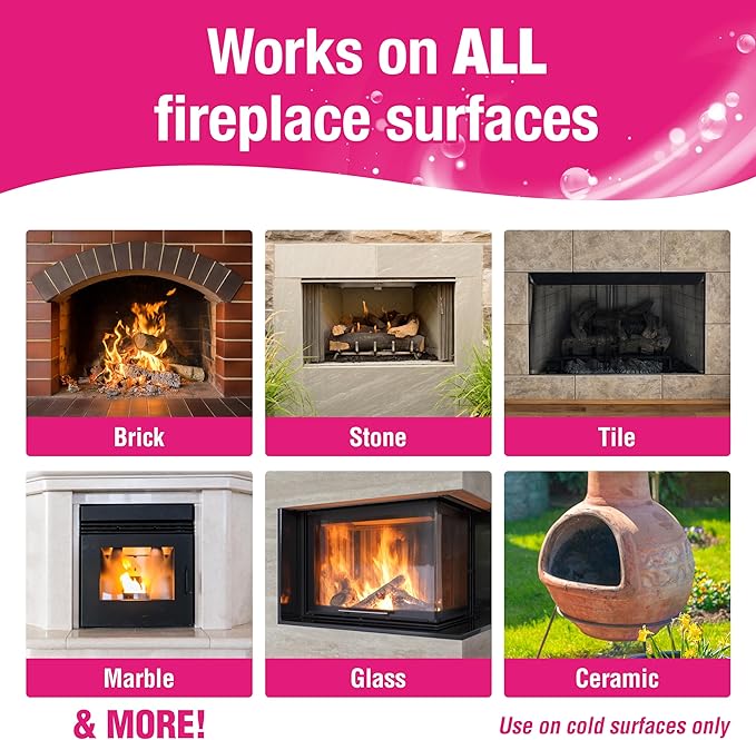 Quick N Brite Fireplace Gel Cleaner with Scrub Brush for Brick, Stone, Rock, Tile, and Marble, Nonabrasive Fireplace Cleaner, Made in the USA, 64oz