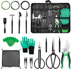 Bonsai Tool Kit - Bonsai Tools Set with PU Leather Bag for Beginners | Gardening Gifts for Women & Parents (22 Pcs with Repotting Mat)