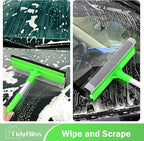 Window Squeegee Professional, 56” Car Windshield Glass Cleaner Tool with Extension Pole, Long Handle Household 10 inches Washer Sponge Scrubber Kit for Cleaning Home Mirror Outdoor (Green)