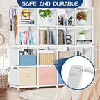 Mavivegue Book Shelf, 16 Cube Storage Organizer, Metal Cube Bookshelf, DIY Bookcase, Tall Book case for Bedroom, Living Room, Office -White