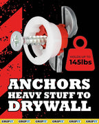 Gripit Red Drywall Anchors (Up to 145Ibs/66kg) | Heavy Duty Drywall Anchors | Wall Anchors and Screws for Drywall | Anchors and Screws Kit | Plaster Wall Anchors | 3/4" Inch Drill Bit | Reusable