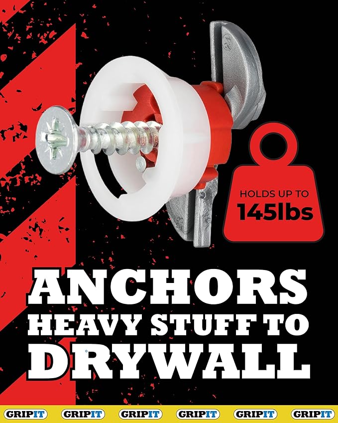 Gripit Red Drywall Anchors (Up to 145Ibs/66kg) | Heavy Duty Drywall Anchors | Wall Anchors and Screws for Drywall | Anchors and Screws Kit | Plaster Wall Anchors | 3/4" Inch Drill Bit | Reusable