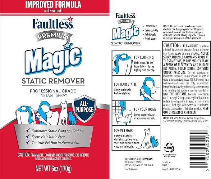 MAGIC Static Remover, Pack of 4 - No More Cling Static Spray, Eliminates Static Cling, Anti-Static Spray for Clothes, Furniture & Car - Static Free Spray, Controls Pet Hair (6 oz.)