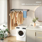 Wall Mounted Drying Rack, 40 "Wide, 16.5 Linear Ft, 5 Aluminum Rods, 60 lb Capacity, Space Saver Laundry Drying Rack Collapsible (Grey 40" Large)