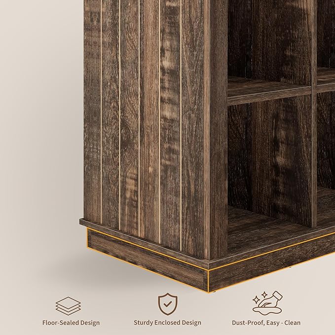 GarveeHome 9 Cube Storage Organizer Bookshelf, 4 Tier Farmhouse Horizontal Bookcase, 37.4 Inch Wood Storage Bookcase for Entryway, Long Low Bookshelves for Living Room-Black Oak