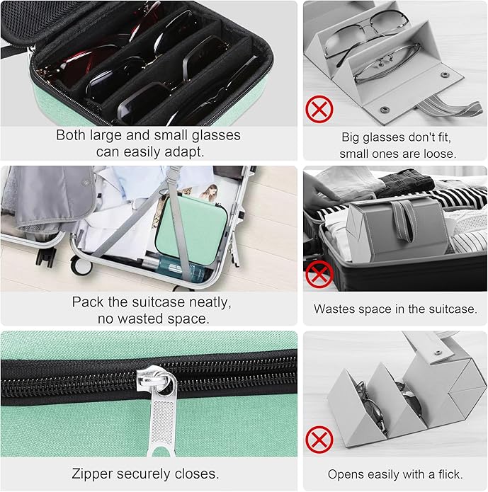 Bukere Travel Sunglasses Organizer Case Adjustable Slot For Multiple Eyeglasses Hard-shell Portable Storage Box for Men Women