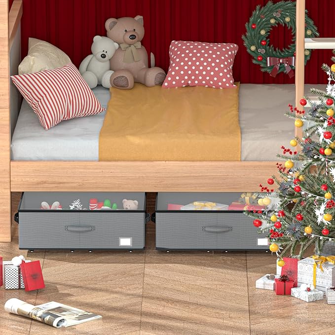 Under Bed Storage with Wheels, No Assemble Required 10 inches height Under Bed Storage bins,Large capacity Rolling Underbed Shoe Storage containers，dorm underbed storage drawers