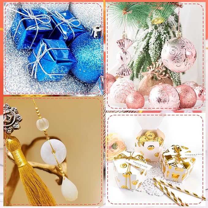 Anvin Metallic Bakers Twine - 328 Yards, Pack of 3 (Gold, Silver, Rose Gold) for Arts & Crafts, DIY Tags & Ornaments