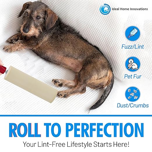 Made in USA – Heavy Duty 8” Wide Lint Roller 6-Pack, Extra Sticky Pet Hair Remover for Clothes, Carpets, Furniture & Car – Dog & Cat Hair Lint Remover with Easy Peel Sheets, Total 360 Sheets