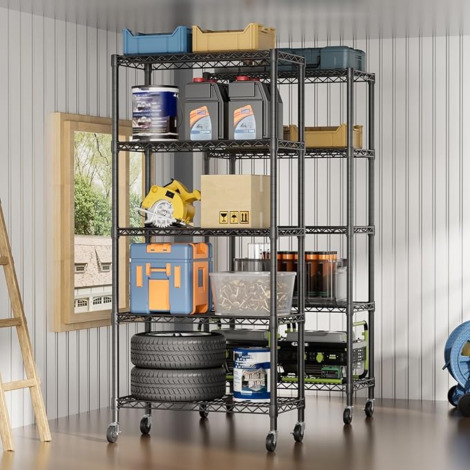 SINGAYE Garage Heavy Duty Shelving Unit Kitchen Pantry Close Home Organizers and Storage Bathroom Shelf Laundry Room Organization Industrial Book Metal Wire Adjustable Shelves