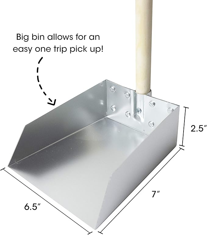 Spotty Wood Handle Pooper Scooper Durable Solid Metal Poop Tray with Rake 36.75" Long Handled Scoop | Great for Large or Small Dogs | No Assembly Required | Better for The Environment Than Plastic