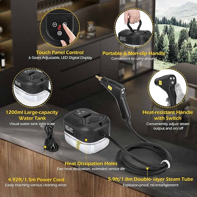 Dyna-Living Steam Cleaner 1500W Handheld Steamer for Cleaning Portable Car Steamer Cleaner, 221℉ High-Temp Steamer Cleaner for Home, Intelligent Touch Panel & Spray Gun Control