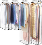 Liuoud Clear Garment Bag for Hanging Clothes 10” Gusseted, 40&60” Suit Bags for Open Closet Storage Plastic Clothes Cover for Coat, Dress, Shirts, Fur, Jacket, Wardrobe Protectors, 4 Pack