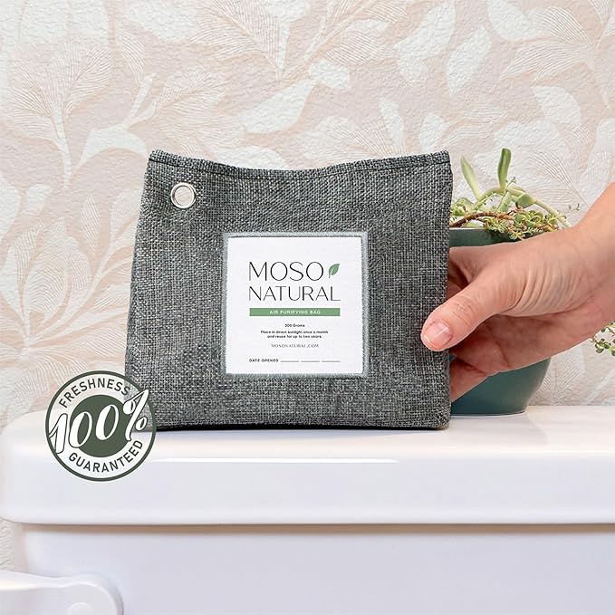 Moso Natural Air Purifying Bag 300g (10.58oz) Premium Bamboo Charcoal Odor Absorber for Home & Pet | Closet Odor Eliminator & Small Room Deodorizer | Charcoal Bags Last 2 Years | Unscented (3 Pack)