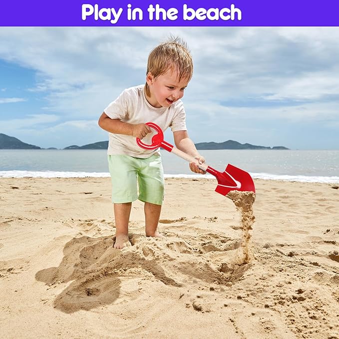 Dsmile 3 Pcs Beach Shovel Toy for Kids Digging 16" Long Metal Sand Shovel Sandbox,Sturdy Wooden Handle Metal Spade for Boy Girl, Travel Beach Toy Summer Fun Birthday