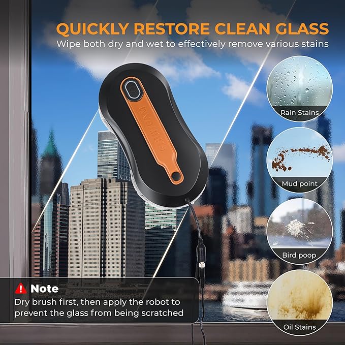 FRUITEAM Window Cleaning Robot with Dual Water Spray, APP and Remote Control, Automatic Window Cleaner with Leather Belt for Frame Glass, Triple Safety System, Smart Path Detection