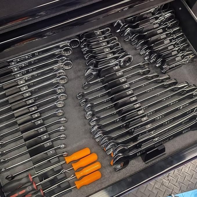 40 PCS Modular Wrench Organizer Pro, Magnetic Base for Tool Drawer Storage and Organization, Durable and Sturdy Black Toolbox, Suitable for Professional Mechanics