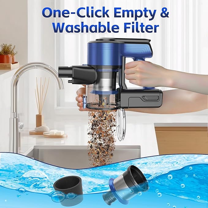 Cordless Vacuum Cleaner for Home, 45Kpa Lightweight Stick Vacuum with Powerful Suction, Rechargeable Battery Up to 50mins, Handheld Vacuum Cleaners for Carpets, Pet Hair, Hardwood Floors -Dark Blue