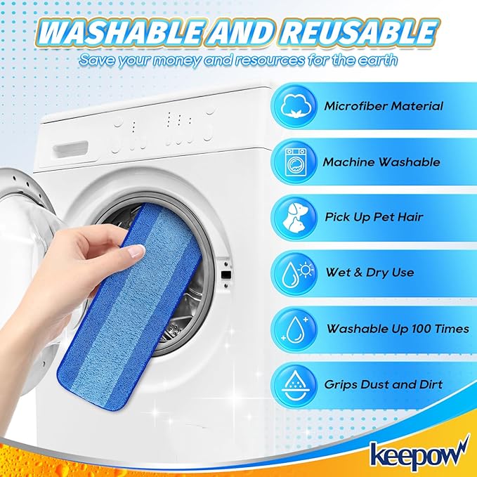 KEEPOW 2 Pack Microfiber Cleaning Pad, Mop Replacement Pads for Hardwood Floor Cleaner/Hard Surface Floor Cleaners, Washable Dusting Refill for Premium Spray Mop