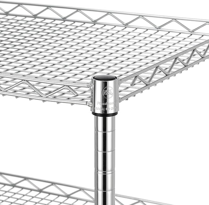 Finnhomy 3 Tier Heavy Duty Commercial Grade Utility Cart, Wire Rolling Cart with Pushing Handle Bar, Steel Metal Kitchen Service Trolly with Wheels, Shelf Size 18" D x 36" W, NSF, Chrome