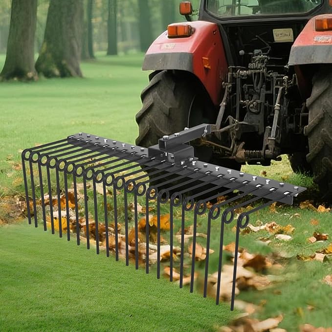 Pine Straw Rake, 48 Inch Landscape Rake for 2" Receiver, Fits Lawn Tractors & ATV/UTV | Heavy-Duty Powder Coated Steel Construction | Yellow