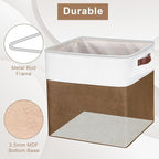 13x13 Cube Storage Bins, Collapsible Fabric Storage Box, 4 Pack Closet Baskets with Handles for Organizing, Shelf, Toys, Clothes, Home, Office, Nursery (Brown&White)