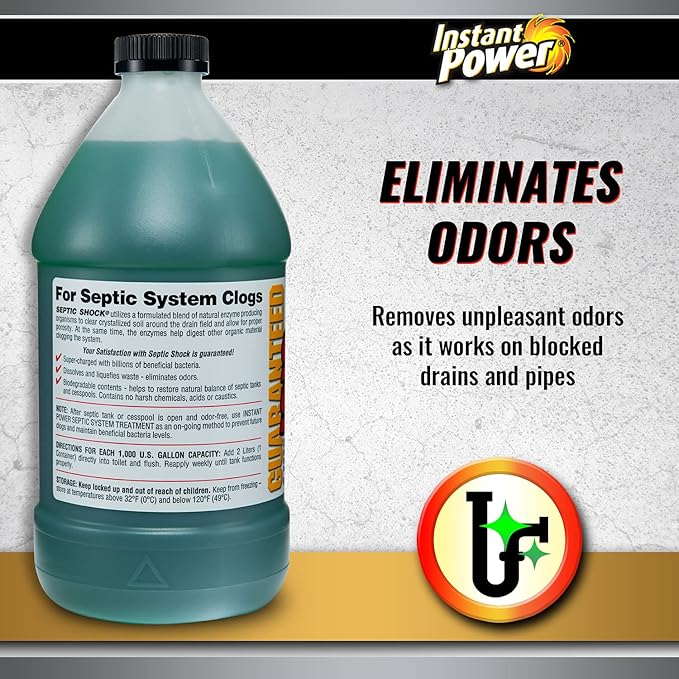 Instant Power Septic Shock – Septic Tank Treatment, Drain Cleaner Liquid Clog Remover for Septic System, 67.6 Oz