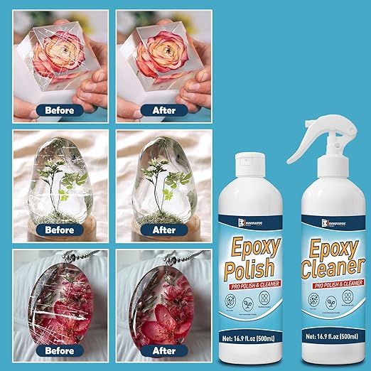 Resin Polishing Kit, Resin Polish 16oz and Cleaner 16oz, Epoxy Polish Removes Scratches & Scuffs, Suitable for Epoxy, Metal, Jewelry Grinding and Polishing