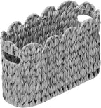 Grey Toilet Paper Storage Basket,Scalloped Baskets for Bathroom Organizers and Storage,Waterproof Plastic Wicker Basket for Bathroom,Laundry Room