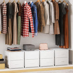 2 Pack Stackable Storage Closet Drawers, White Closet Organizers and Storage, Small Drawers for Closet with Wooden Top & Metal Frame, 2 Tier Modern Short Dresser for Bedroom,Dorm,Living Room, Office