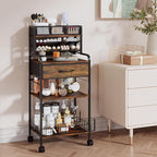 Art cart, 3 Tier Rolling Cart - Utility Cart with Storage Drawer and Wheels, Versatile Art & Craft Organizer for Home, Office, or Studio Ideal for Storing Brushes, Paints （Brown）