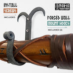 Two-Handed Viking Axe with 1095 Carbon Steel Axe Head - Includes Forged Iron Wall Mount Hooks (2) - Teakwood Shaft with Hand-Engraved Norse Runes | The Skeggøx