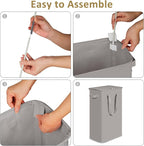 efluky Slim Laundry Basket with Lid, Narrow Laundry Hamper with Handles, Collapsible Dirty Clothes Hamper, Tall Laundry Bin for Laundry Room, Dorm and Bedroom, 55L Grey