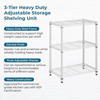 Honey-Can-Do 3-Tier Heavy-Duty Adjustable Shelves, Metal Storage Rack with 250-lb Shelf Capacity, White, 14" W x 24" L x 30" H