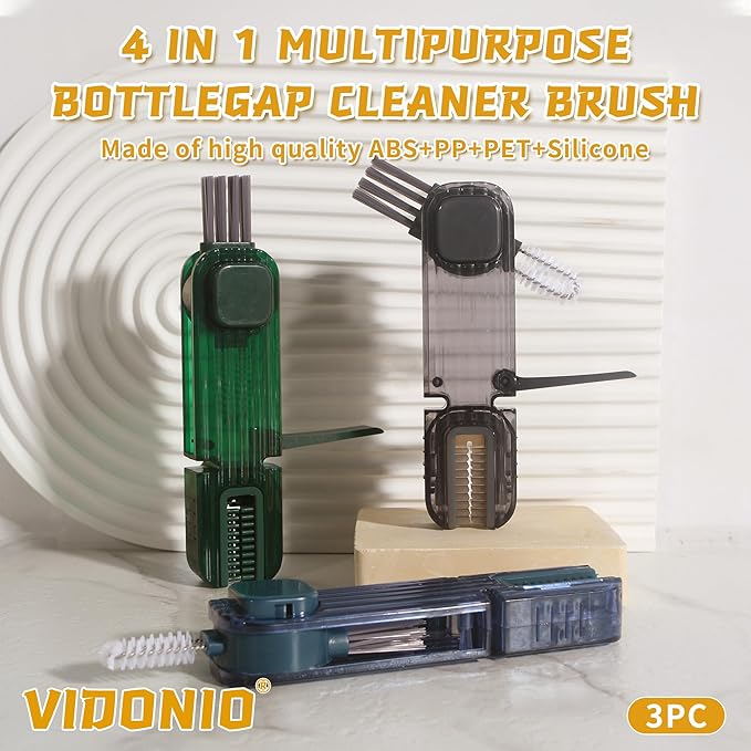 3Pcs 4 in 1 Cup Lid Gap Cleaning Brush Set,Multifunctional Crevice Cleaning Brush for Bottle,Multipurpose Bottle Cleaner with Compact Design Tiny Silicone Cup Holder Cleaner Tool,Kitchen Gadgets