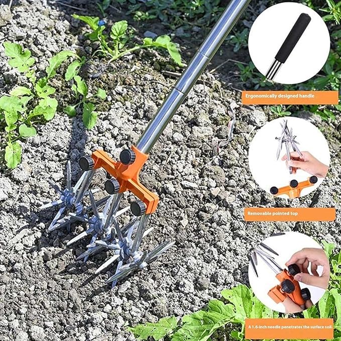 Rotary Cultivator Garden Tiller, Manual Tiller Tool Metal Construction Wheel Edger Manual Lawns Tool Gardening for Tight Spaces Metal Soil Cultivator for Hard Soil