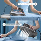 Steam Iron for Clothes with LCD Screen, 1700W Iron Non-Stick Ceramic Soleplate, Auto Shutoff, Self-Cleaning, Anti-Drip, Steam Burst, Spray Mist 10.14oz Water Tank Ironing Clothes for Home,Grey