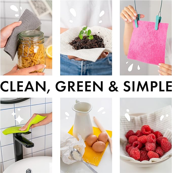 SUPERSCANDI Swedish Dishcloths Eco Friendly Reusable Sustainable Biodegradable Cellulose Sponge Cleaning Cloths for Kitchen Dish Rags Washing Wipes Paper Towel Replacement Washcloths (6 Pack Pink)