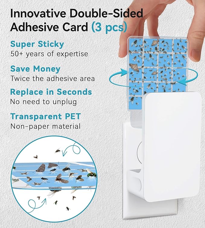 Innovative Double-Sided Flying Insect Trap for House Indoor, Plug-in Light Bug Catcher Killer for Flies, Fruit Fly, Gnats, Mosquito, Moths, Best Home Sticky Traps for Indoors Pest Control