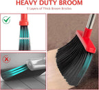 Broom and Dustpan Set with Long Handle, Heavy Dust Broom and Dustpan Combo for Home，Kitchen, Office, Pet Hair (Black Red)