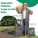 Lawn Leveling Rake,Folding 30x10 Inch Ground Plate,70 Inch Adjustable Long Handle Yard Level Tool with Curved Edge,Heavy Duty Landscaping Lawn Leveler for Grass, Golf Field, Soil Sand Dirt Spreader