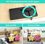 HapiRm Sink Caddy Sponge Holder - Self-draining Kitchen Sink Organizer with Smiley Face and Brush Holder, Stainless Steel Kitchen Sponge Caddy for Countertop - Black