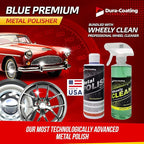 DURA-COATING TECHNOLOGY, Blue Premium Metal Polish - Perfect for Aluminum Wheels, Diamond Plate, Stainless Steel, Copper, Brass, & Nickel - 16oz Polish + 16oz Wheely Clean (Wheel and Tire Cleaner)