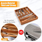 Bellsal Bamboo Silverware Organizer, 12"x15.7" Utensil Holder Cutlery Tray with Grooved Drawer Dividers for Kitchen Flatware, Bedroom, Office (7 Slot, Acacia)