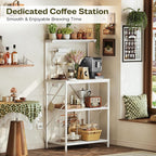 Huuger 4-Tier Bakers Rack with Reversible Power Outlet, 23.6 Inch Microwave Stand, Kitchen Coffee Bar, with Top Shelf, 6 S Hooks, White