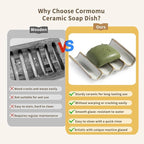 Soap Dish with Self Drain Fluted Design, Bar Soap Holder for Bathroom, Japanese Soap Tray for Shower, Bathroom and Kitchen Sink Organizer, Ceramic Soap Saver, White