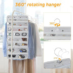 Freegrace Hanging Jewelry Organizer with Secure Zipper Closure - 360° Revolving Hanger, 25 Clear Pockets, 23 Necklace Hooks - Foldable Travel Storage & Closet Display (Gray)
